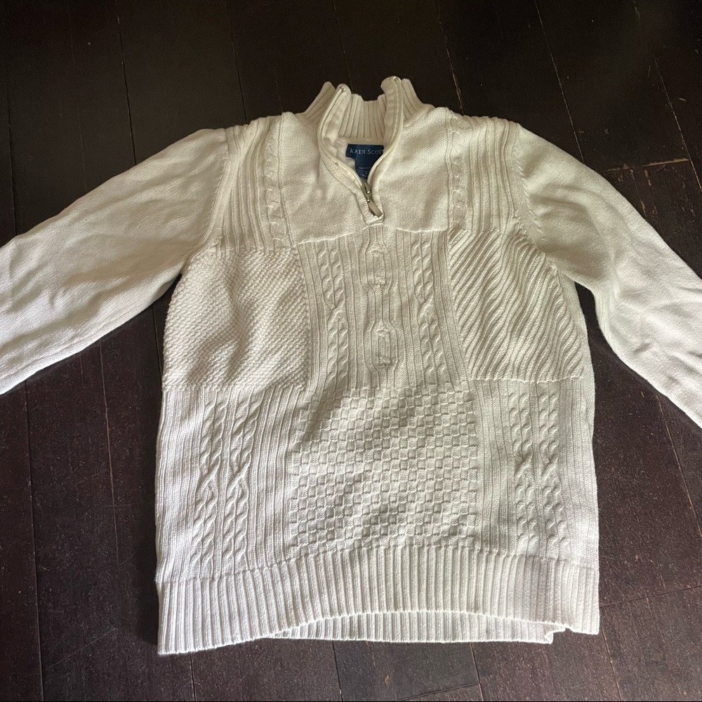 white cable knit pullover